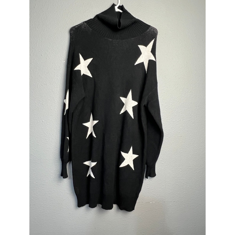 Mi Ami for Francesca's Black Star Print Turtleneck Sweater Dress Med Whimsical